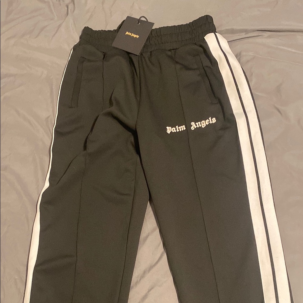 Palm Angels Black and White Joggers with Sporty Stripes